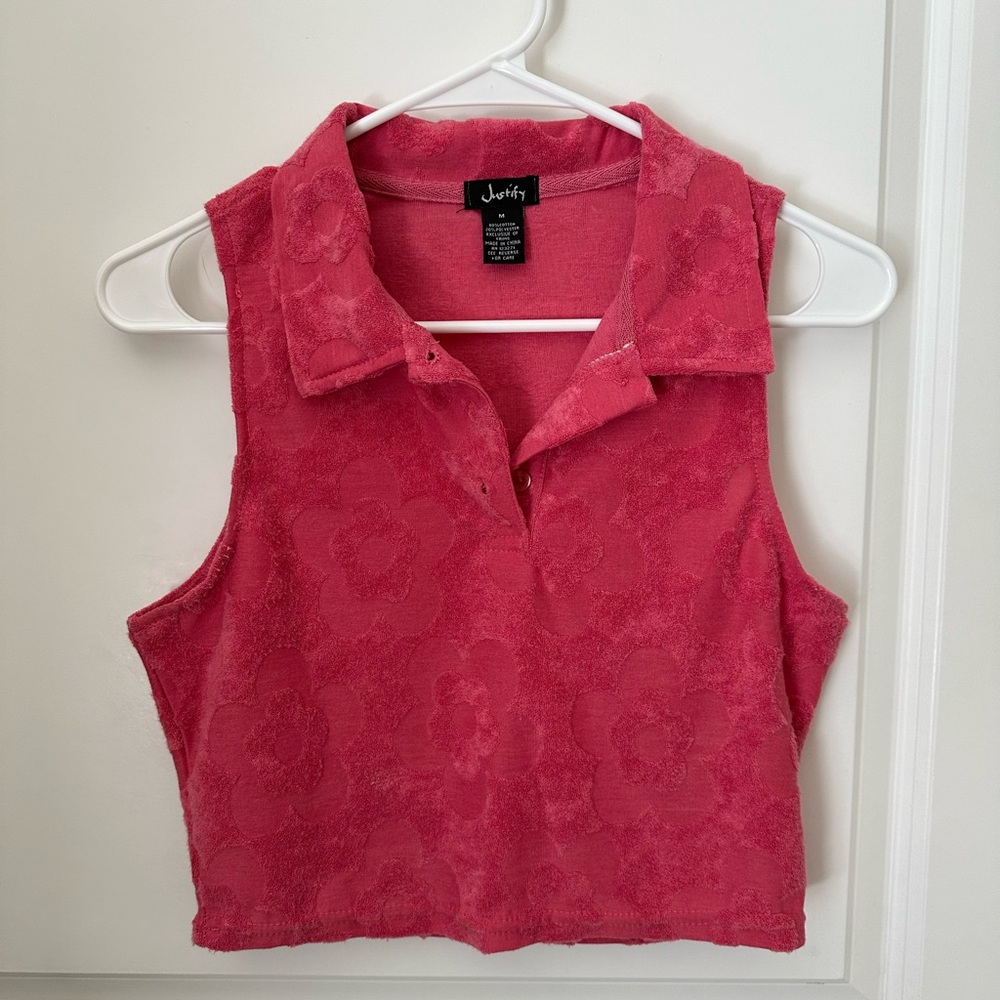 Floral print crop top with collar